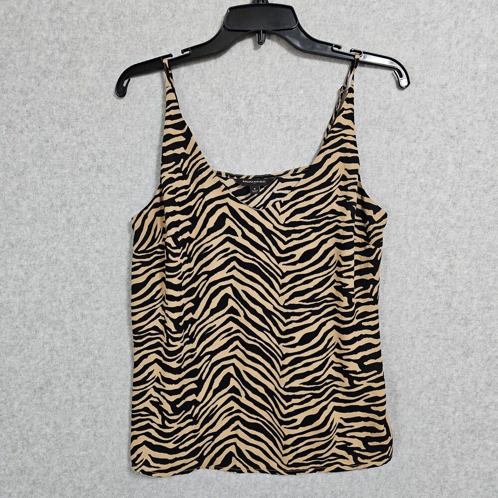 Banana Republic Zebra Tan Tank Top Size S Spaghetti Adjustable Strap Womens